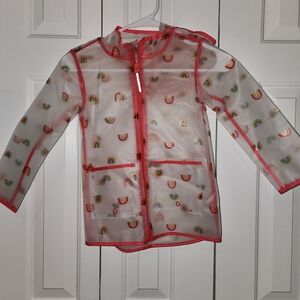 Kids Rainbow Raincoat with Pink Trim